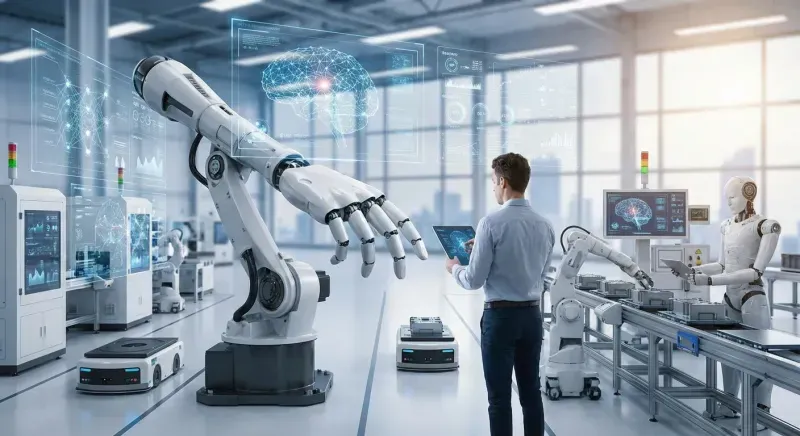 An illustration of a robotics lab working on new fully integratedtechnologies